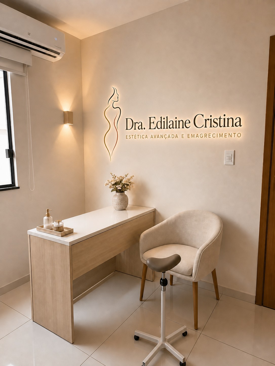 Ambiente da clínica, com a identidade da marca no consultório